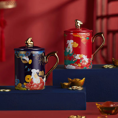 quality Custom 3d Ceramic Mug 3d Blue Mug With Gold Handle Home Tea Holiday Gift factory